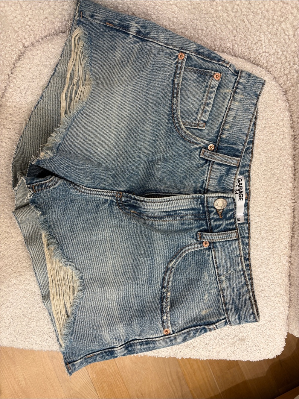 Garage Light Wash Distressed Denim Shorts - Blue